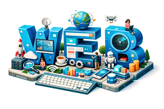 Maquette isom&eacute;trique 3d avec le mot "WEB"