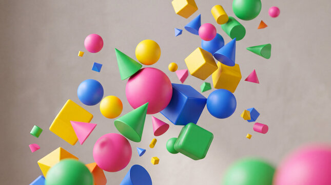 Colorful Abstract Geometric Shapes Floating