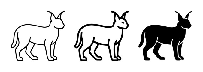 Caracal Icon Set, Wild Cat Silhouette, African Lynx Vector Graphics, Minimalist Feline Illustration, Line Art and Solid Black Animal Designs © Imran