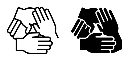 Obraz premium Teamwork Hands Icon Set, Unity and Collaboration Symbols, Business Partnership Graphics, Support and Connection Vector Art