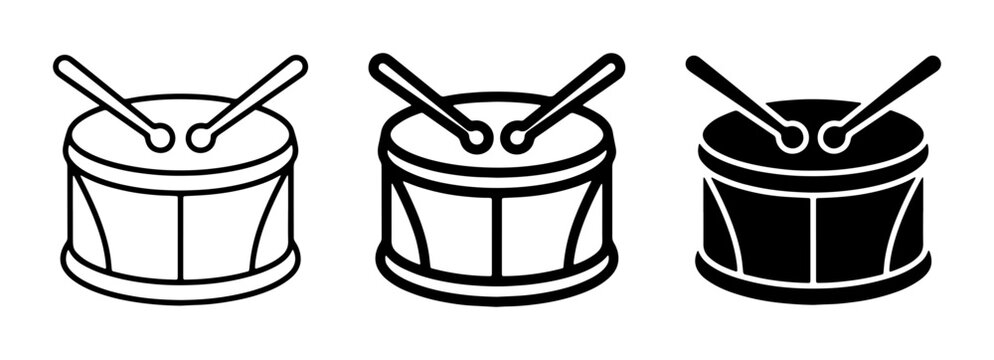 Drum Set Vector Icons, Musical Instrument Graphics, Percussion Collection, Black and White Drum Illustrations