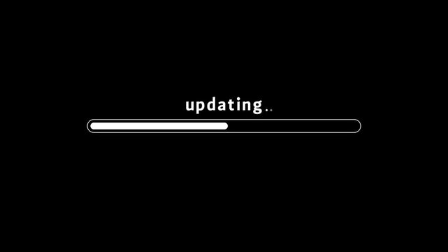 System Updating Progress Bar Animation with Text on Black Background
