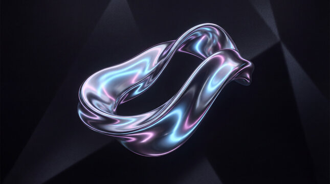 Abstract 3D Mobius Strip with Neon Light Reflection