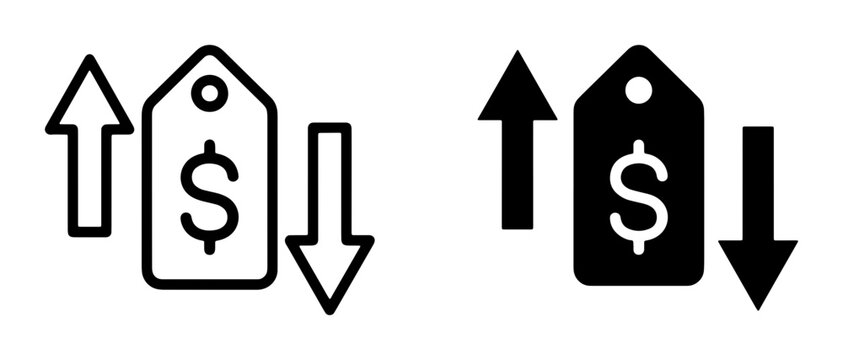 Price Tag Icons: Up and Down Arrows, Dollar Sign, Increase and Decrease, Market Trends, Business Finance
