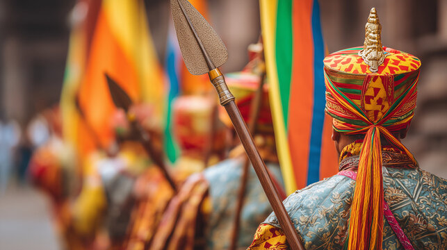 Vibrant procession celebrating Gai Jatra Festival with colorful costumes and decorations in Kathmandu streets
