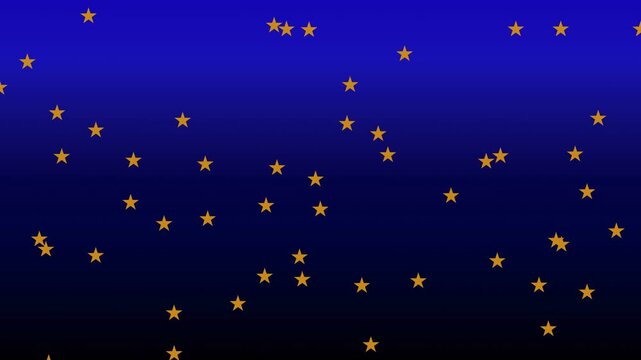 Sars, golden stars on blue night background, animation of stars on blue night sky, 