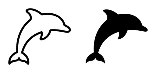 Dolphin Icons Set, Outline and Silhouette, Marine Mammal Vector Graphics for Ocean Life and Aquatic Themes © Sanjida