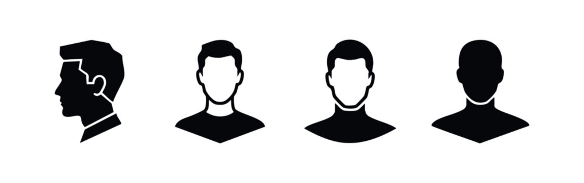 Diverse Male Headshot and Profile Silhouettes for User Account Avatars and Identity Design