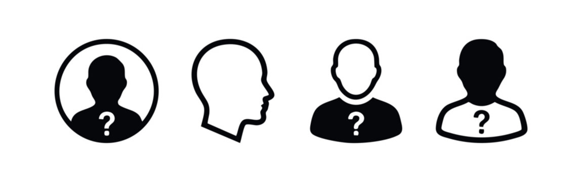 Anonymous and Unknown User Profile Icons with Question Mark Silhouette