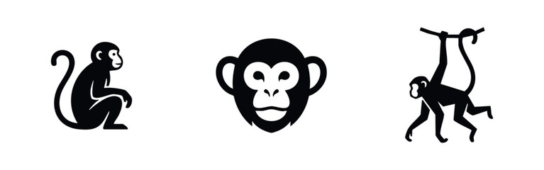 Fototapeta premium Monkey and Primate Icons Set Silhouette