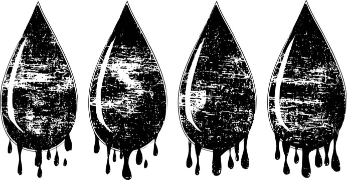 Grunge black oil drops with dripping effect dirty distressed paint texture design industrial liquid symbols
