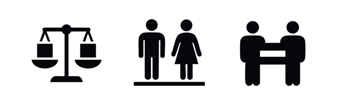 Gender Equality and Social Justice Scales Icons Set Silhouette