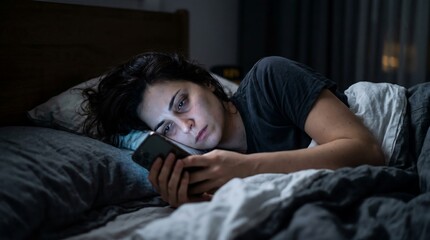 Fototapeta premium Smartphone Anxiety and Insomnia at Night