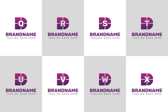 Letters DQ DR DS DT DU DV DW DX Technology Logo Set