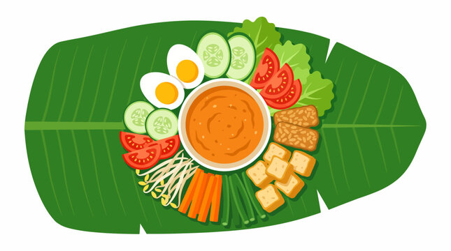 Flat Vector Illustration of Indonesian Gado-Gado Plate