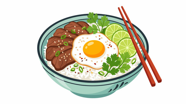 Flat Vector Illustration of Asian Rice Bowl Meal