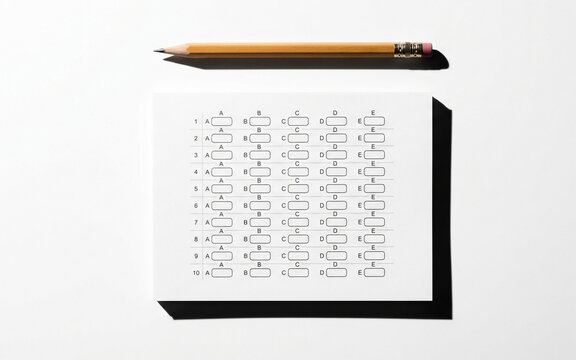 Pencil and Exam Paper on White Background