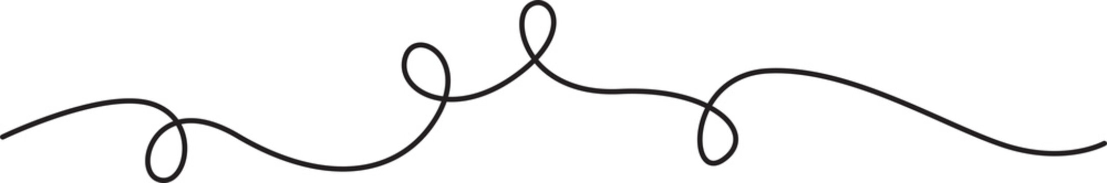 Decorative swirl line design in black isolated on transparent background