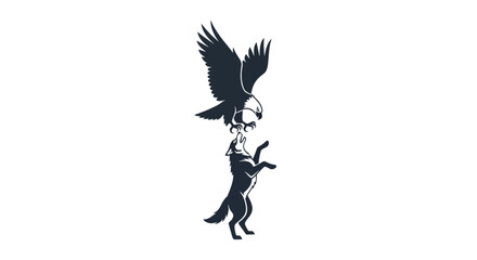 Obraz premium Eagle attacking wolf silhouette, predator wildlife concept, struggle for survival