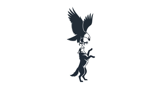 Eagle attacking wolf silhouette, predator wildlife concept, struggle for survival