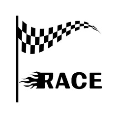 Fototapeta premium A racing flag with the word Race in glowing letters 