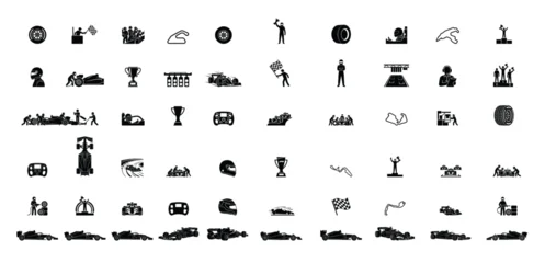 Fotobehang F1 Formula Racing Silhouette Icons Collection with Cars Drivers and Motorsport Symbols  © Panji