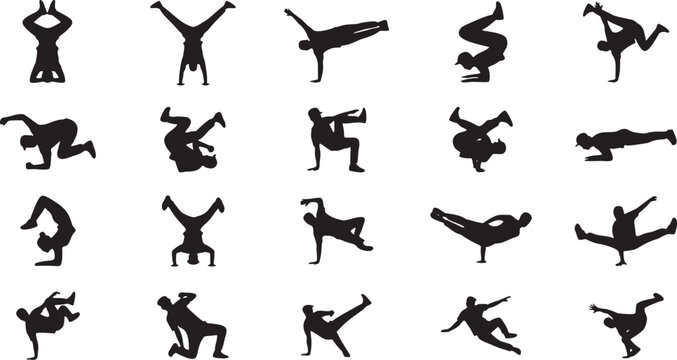 Breakdance Freeze Silhouette Vector Icon Set.