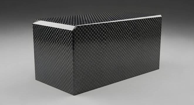 Minimalist Rectangular Block with Dark Carbon Fiber Weave Texture, Futuristic Lightweight High-Tech Material Concept, 3D Rendered Industrial Carbon Composite Object
