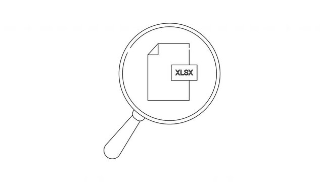 Magnifying glass over a document with XLSX file extension symbol.