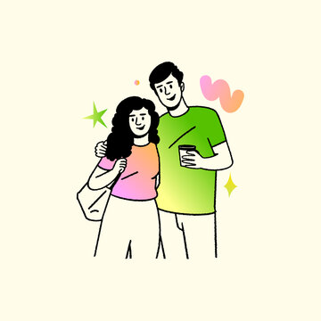 Young Couple Celebrating Friendship Day, Friends Laughing, enjoying Vector illustration