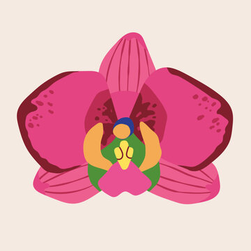 Beautiful Orchid flower. Exotic floral bloom. Colorful blossom. Unique trendy style. Hand drawn Vector illustration. Isolated design element. Print, collage, logo, icon, sticker, print template