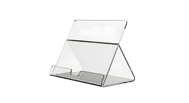Clear acrylic display stand for tablet or smartphone isolated on transparent background