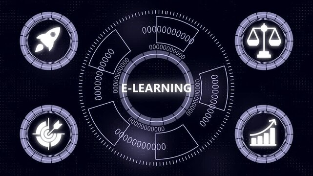 E-learning digital interface with business and hud