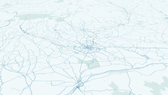Modern minimalist vector map of Bucharest (București), Romania. High-quality scalable illustration of Bucharest city grid, Palace of the Parliament, and D&acirc;mbovița River layout for post