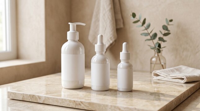 Minimal White Cosmetic Bottles with Neutral Aesthetic