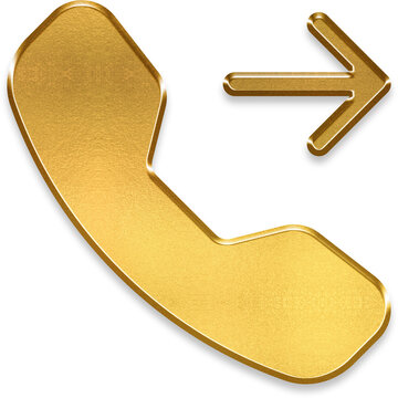 Elegant 3D golden telephone with arrow for call forwarding and transfer