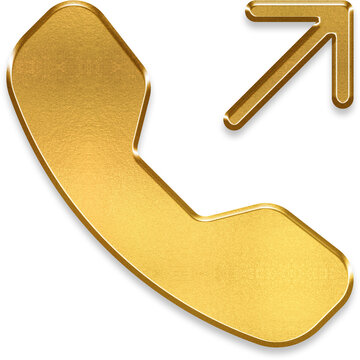 Premium 3D golden telephone with outbound arrow for outgoing calls