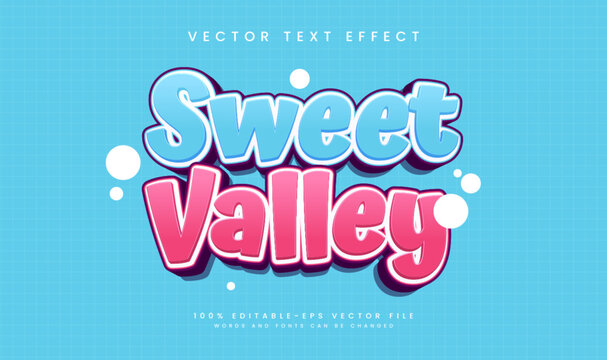 3d Sweet Valley, Editable Vector Text Effect. Suitable for Delicious Sweet Food.