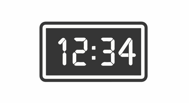 Digital clock displays time 1234 on a dark background with rounded corners