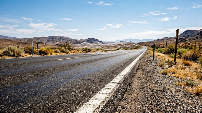 Scorching Road Shoulder With Subtle Tar Shine and Layered Heat for Desert Highway Photography Print