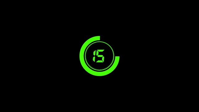 Timer displays a bright green countdown progress circle on a dark background showing fifteen seconds left for the active process which is designed for use in professional software interface layouts.