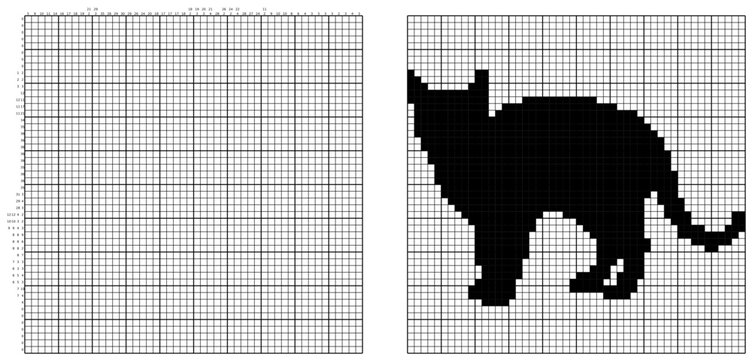 Nonogram puzzle series with numbered clues and pixel art solutions. Clean vector illustration for brain teasers, activity books, and printable worksheets