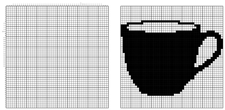 Nonogram puzzle series with numbered clues and pixel art solutions. Clean vector illustration for brain teasers, activity books, and printable worksheets