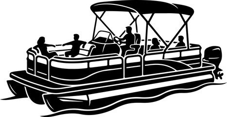 Pontoon boat silhouette vector illustration © Nasima