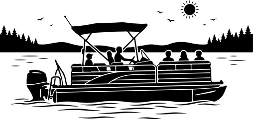 Pontoon boat silhouette vector illustration © Nasima