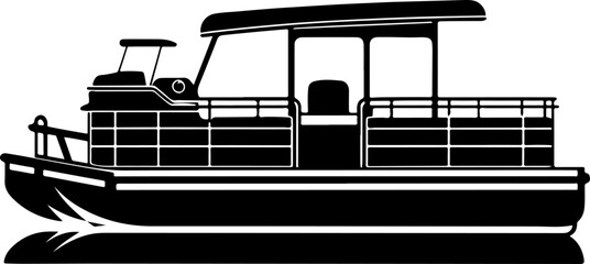 Pontoon boat silhouette vector illustration © Nasima