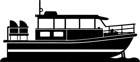 Pontoon boat silhouette vector illustration © Nasima