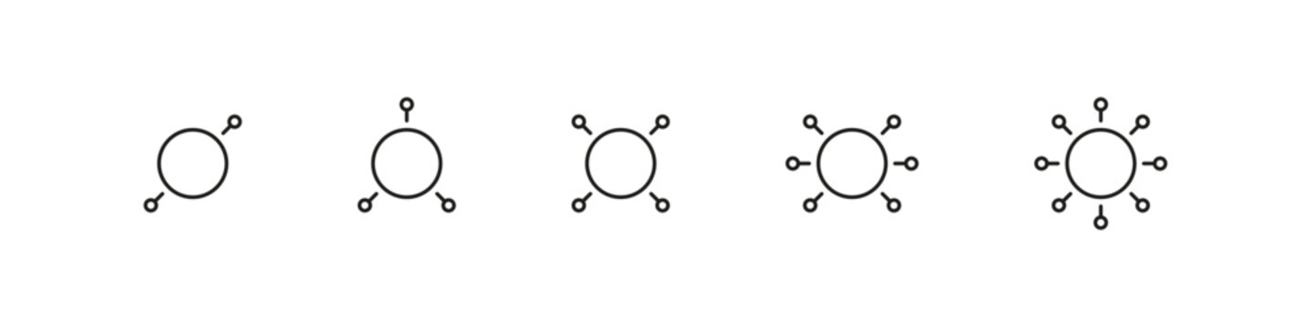 Circle with divided connections vector outline icon set. Teamwork, communication, and collaboration concept collection.