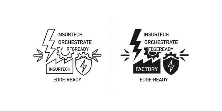Insurtech and factory edge-ready technology icons with lightning bolts