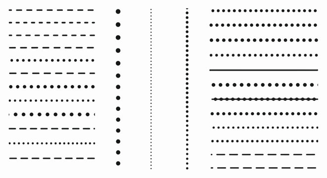 Collection of horizontal and vertical dotted and dashed line separators